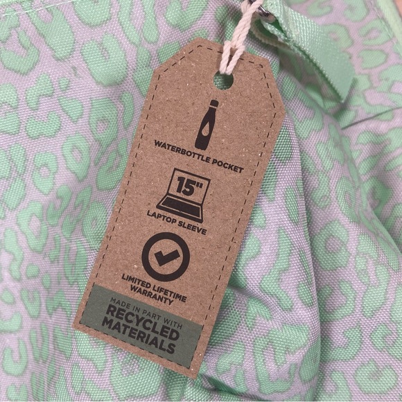 JanSport Backpack Cross Town Digital Cheetah Print School Bag Lime Grey NWT - Picture 5 of 6